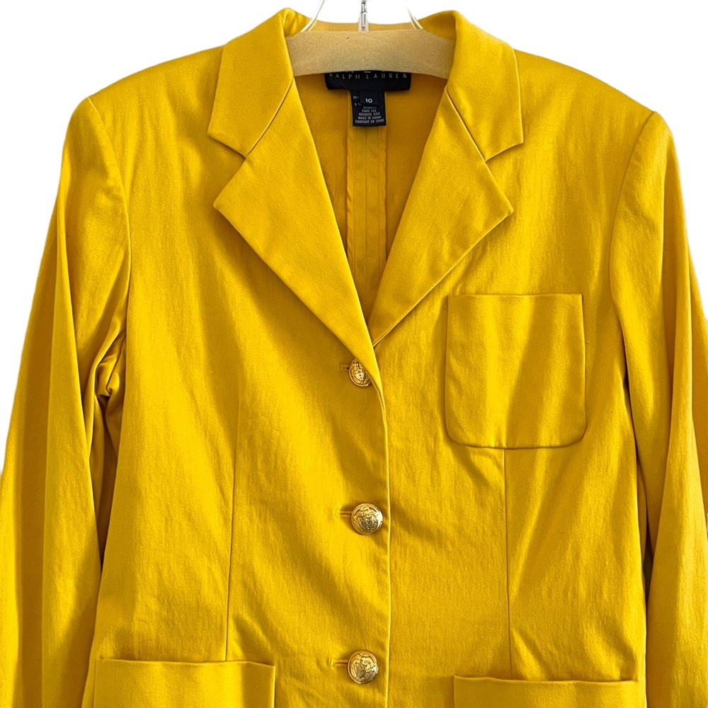 Vintage RALPH Ralph Lauren mustard yellow blazer jacket w/gold buttons SZ 10 - Picture 3 of 17